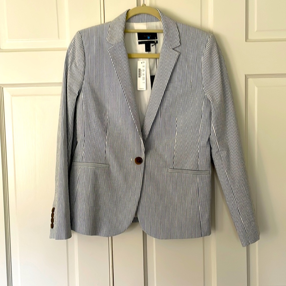 J Crew Stretch Cotton blue seersucker blazer NWT